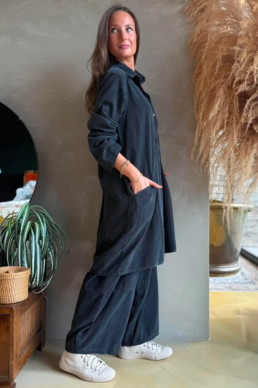 Arbi Needlecord Pop Over Shirt Dress Charcoal